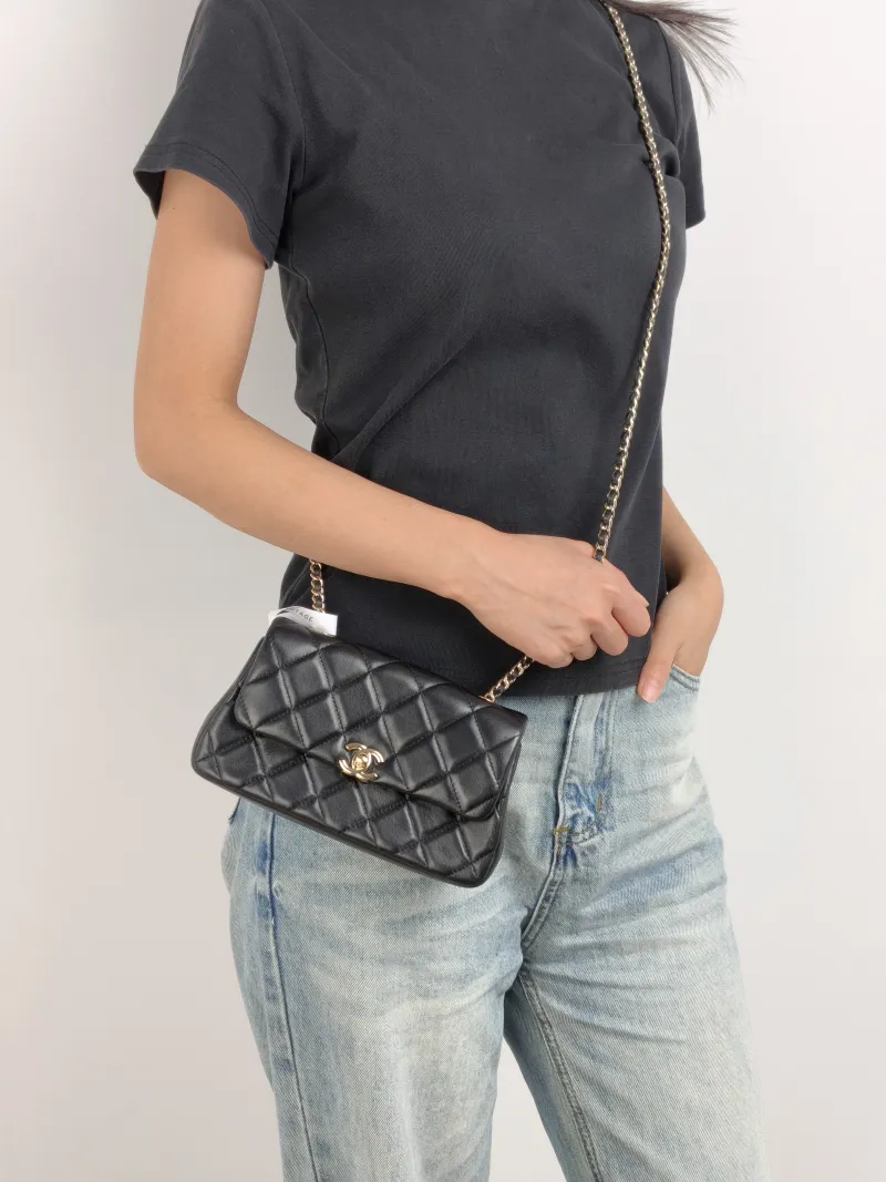 Chanel Crossbody Bag Crossbody Bag Black Lambskin One Size 19 × 4 × 11 cm — on-model view 1 of 2
