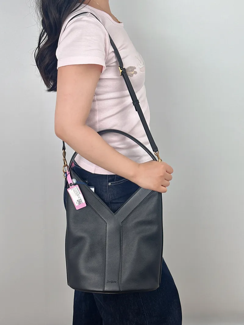 SAINT LAURENT Crossbody Bag Y Bucket Bucket Bag Black Calfskin One Size 25 × 15 × 34 cm — on-model view 1 of 2