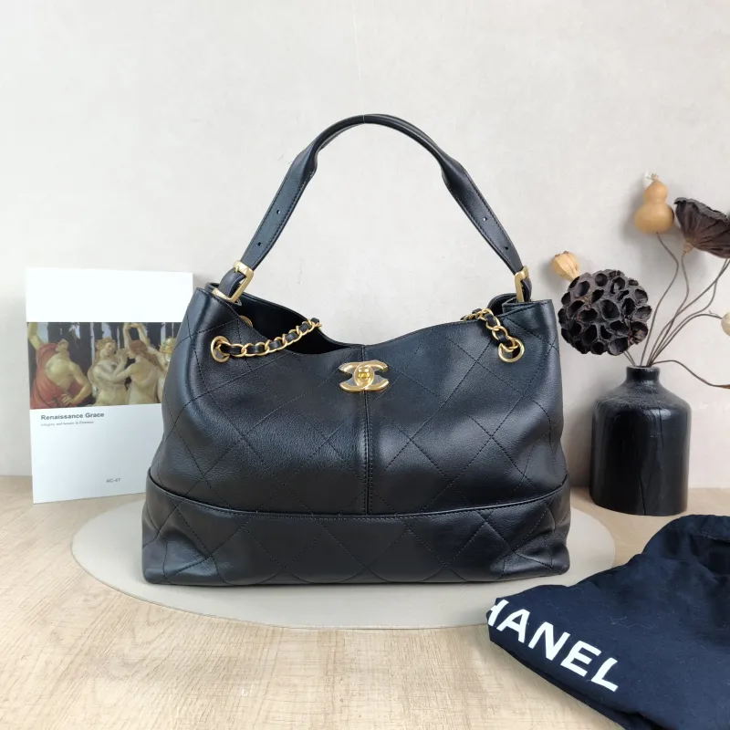 Chanel Shoulder Bag Top Handle Bag Black Calfskin One Size 36 × 14 × 24 cm — cover view 4 of 6