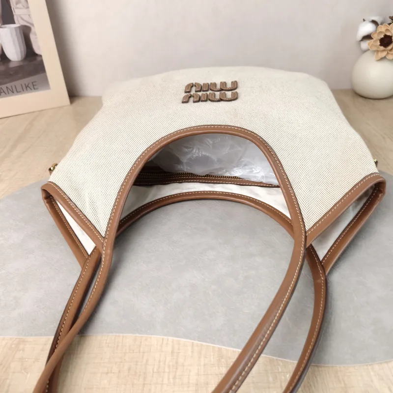 Miumiu Shoulder Bag IVY Tote Shopping Tote Beige Brown Canvas Medium 35*40 — detail view 2 of 10