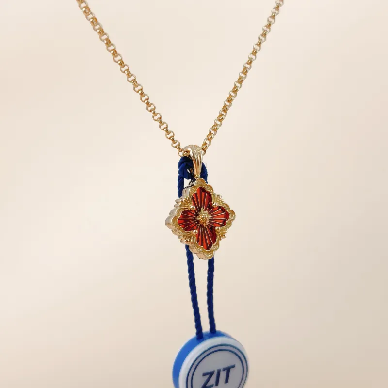 BUCCELLATI Necklace Opera Tulle Enamel Pendant Necklace Red 18KY ellow Gold Small 43cm — cover view 8 of 9