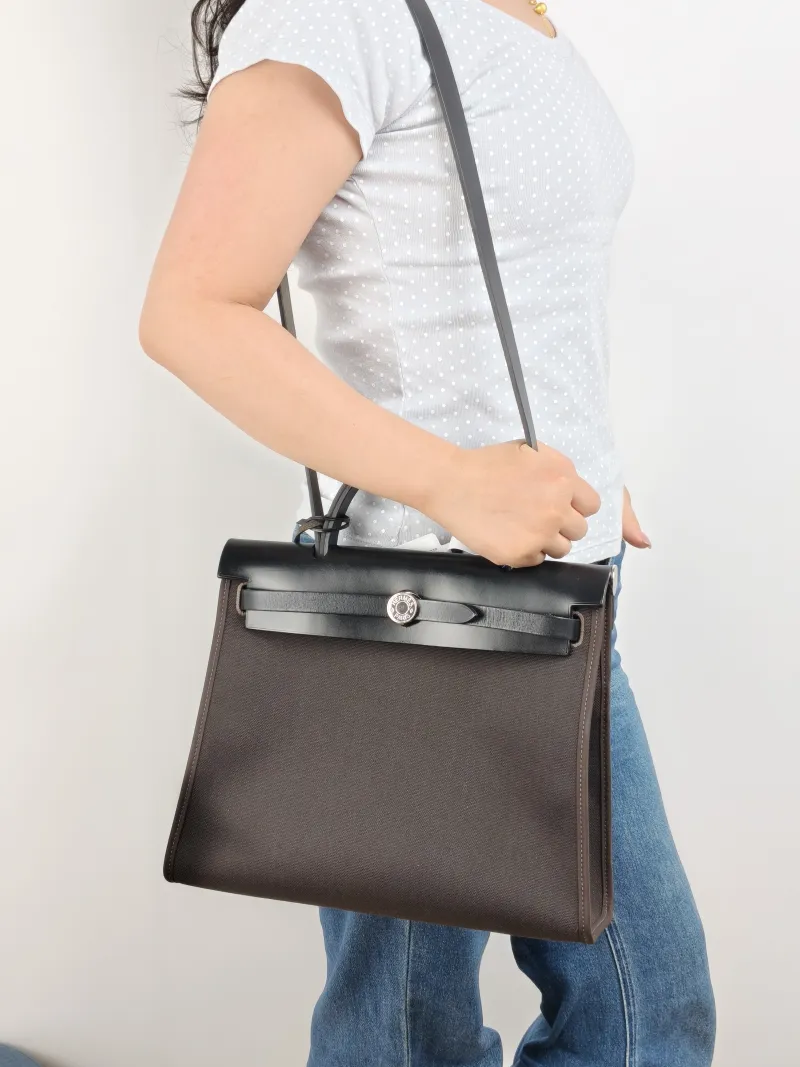 Hermès Shoulder Bag Herbag 31 Canvas Medium 30.5 × 11 × 25.5 cm Y — on-model view 2 of 2