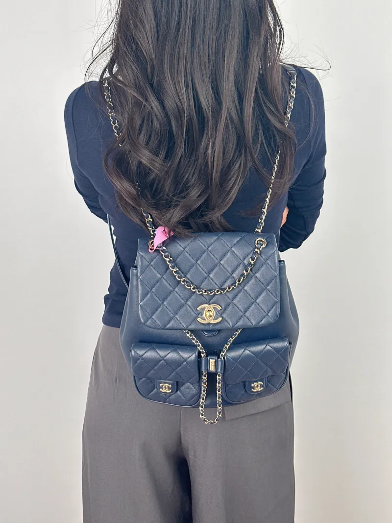 Chanel Backpack Duma Calfskin Large 23 × 15 × 24 cm — on-model view 2 of 2