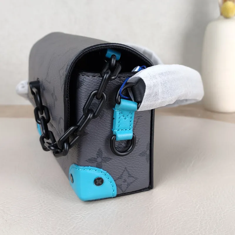 Louis Vuitton Crossbody Bag Steamer Box Grey · Blue PVC · Calfskin Mini 18 × 6.5 × 11 cm — detail view 13 of 13