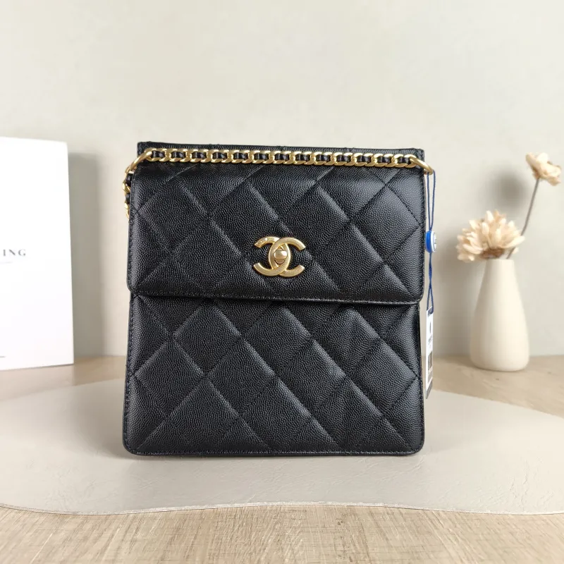 Chanel Backpack 23a Backpack Black with Gold-Tone Hardware Grained Calfskin One Size 20 × 7.5 × 21 cm
