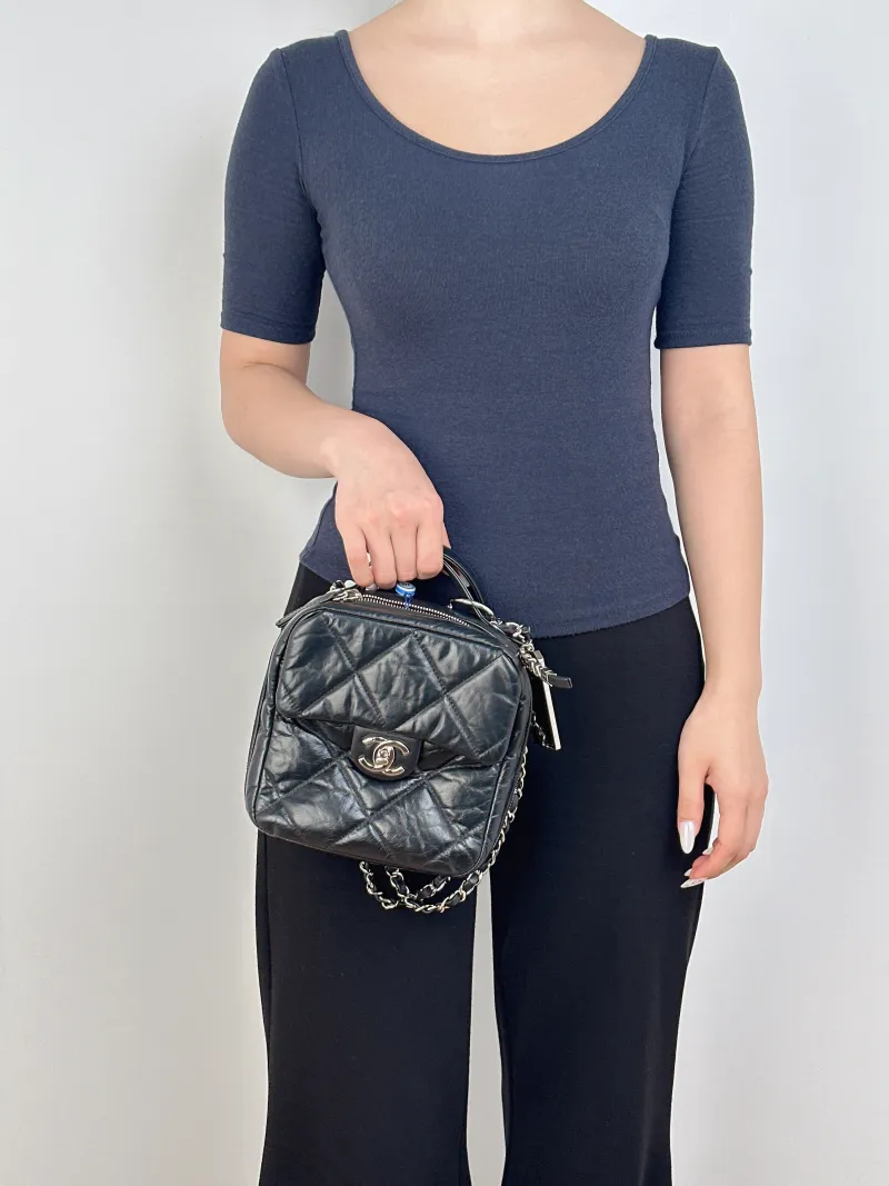 Chanel Crossbody Bag Crossbody Bag Black Waxed Leather One Size17 × 8 × 18 cm — on-model view 3 of 3