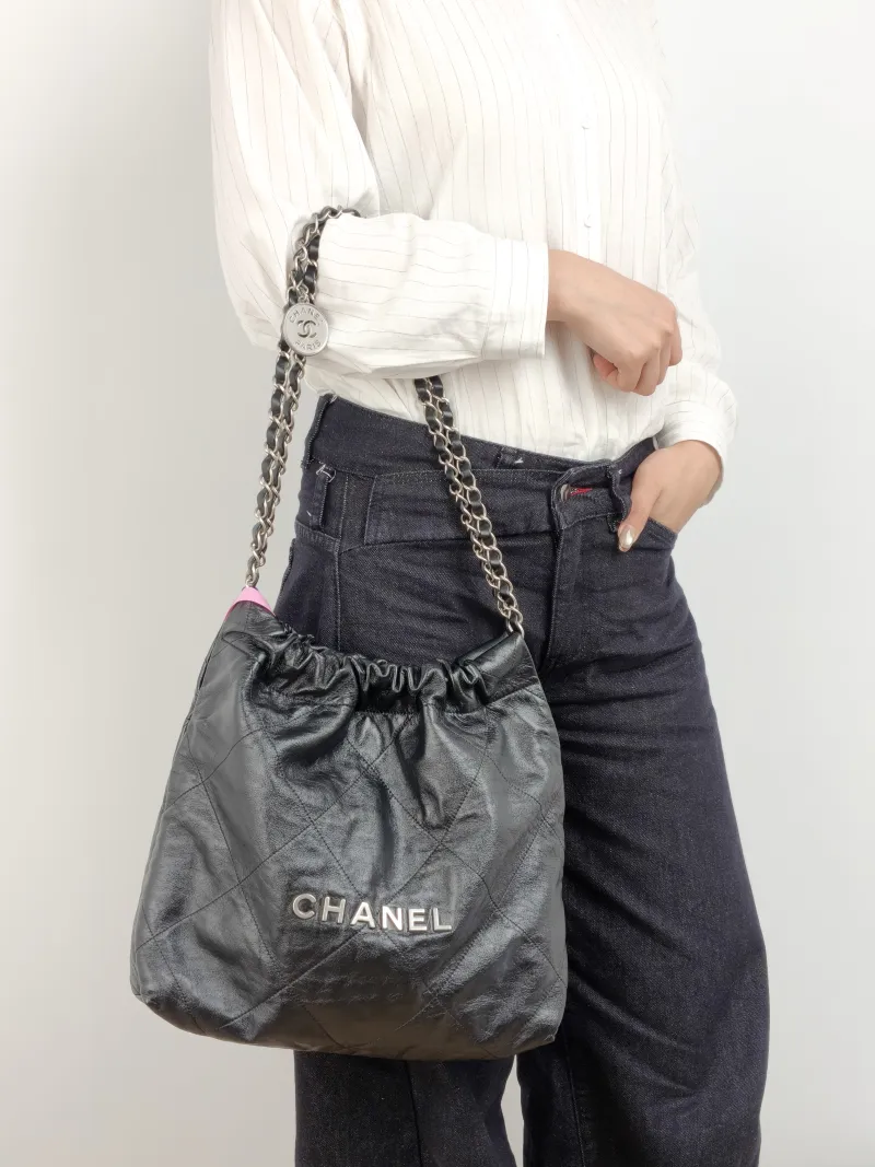 Chanel Shoulder Bag 22Bag Black CC alfskin Small 35 × 7 × 37 cm — on-model view 2 of 2