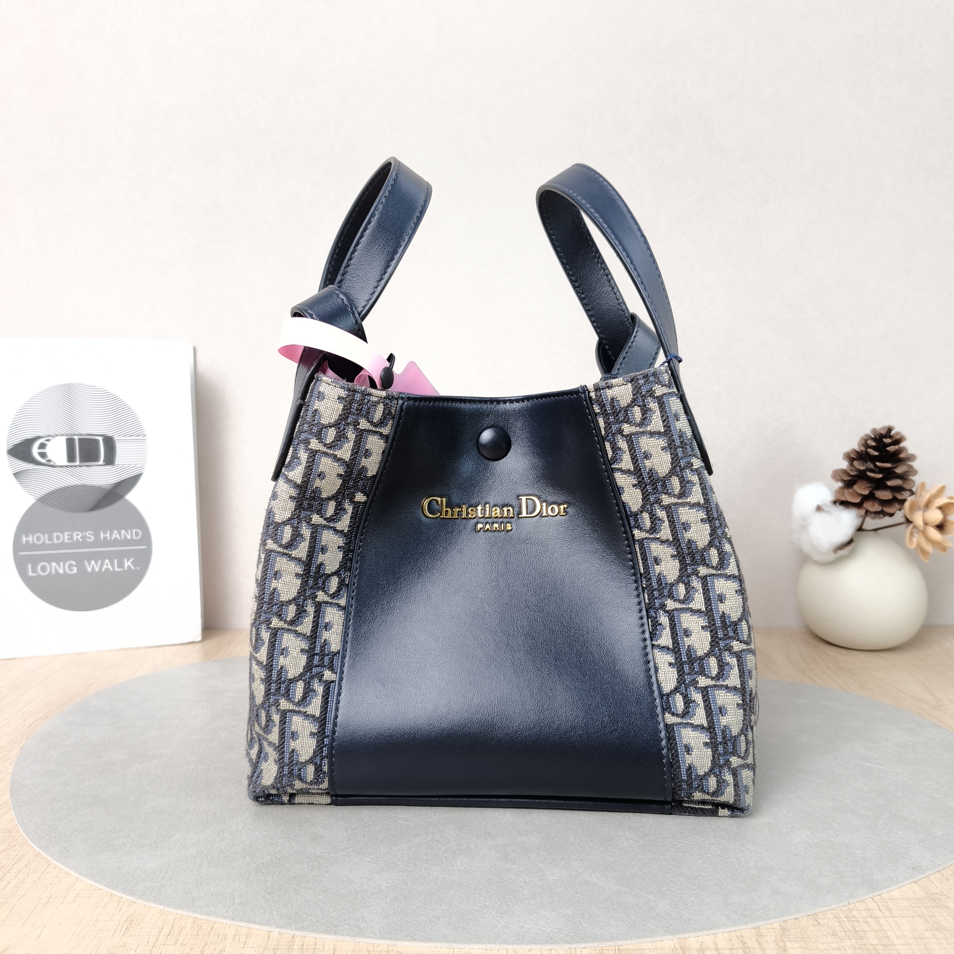 DIOR Top Handle Bag Signature Bucket Bag Blue Canvas · Calfskin Small21 × 11 × 19 cm