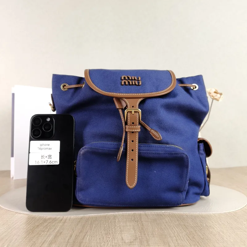 Miumiu Backpack Backpack Blue Canvas Large 25 × 12.5 × 29.5 cm — cover view 4 of 5