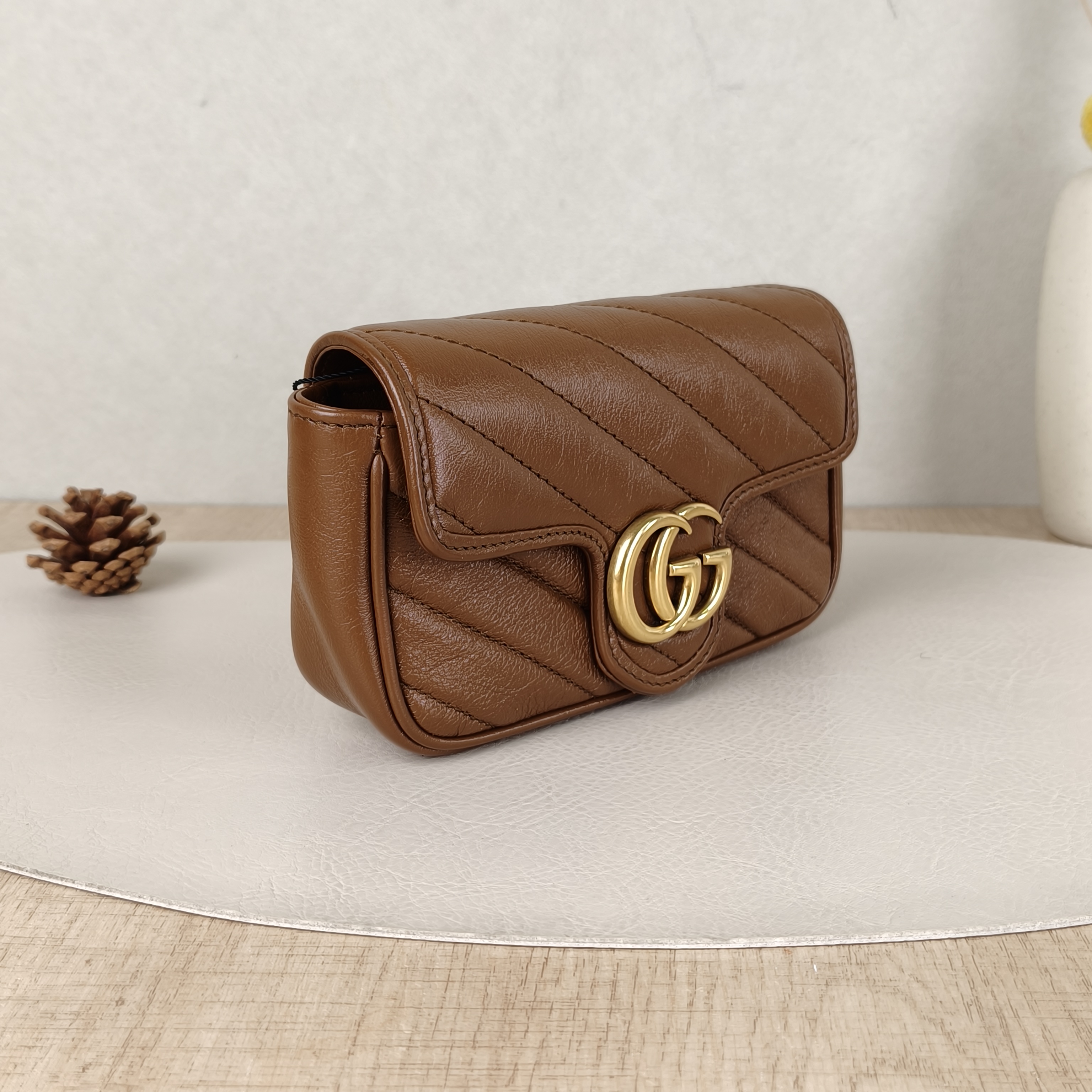 GUCCI Crossbody Bag GG Marmont Mini Marmont Mini Caramel Calfskinmini16.5 × 4.5 × 9.5 cm — cover view 3 of 5