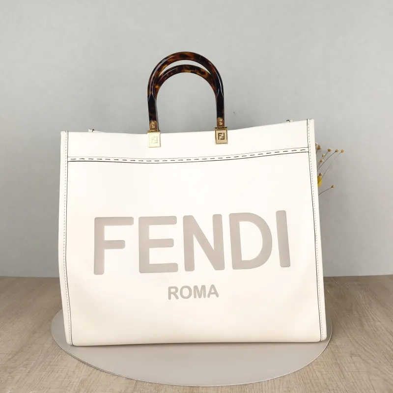 FENDI Shoulder Bag Sunshine Shopping Tote White Calfskin Large40.5 × 21.5 × 35 cm