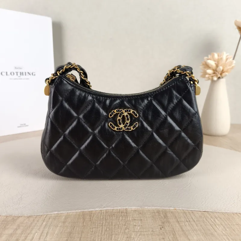 Chanel Shoulder Bag hobo 19 Black Lambskin Small 20 × 4.5 × 13 cm