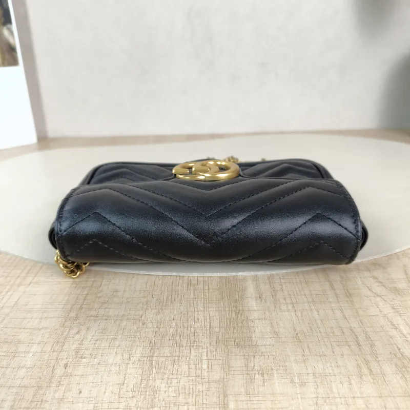 GUCCI Crossbody Bag GG Marmont Mini Marmont Mini Black Calfskin Mini 16.5 × 4.5 × 9.5 cm — detail view 8 of 12