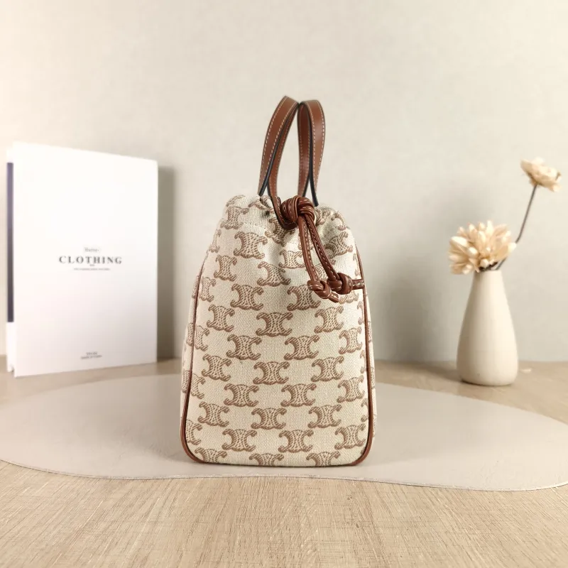 CELINE Top Handle Bag CABAS TRIOMPHE White PVC Small 22 × 15 × 17 cm — detail view 7 of 10