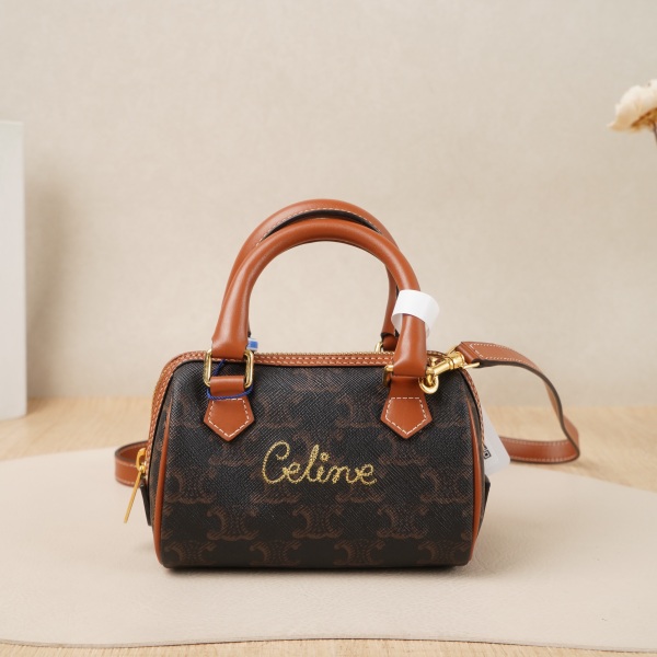 CELINE Embroideredmini Brown Monogrampvc · Dust Bag Shoulder Strap · 14 × 7.5 × 9.5 cm