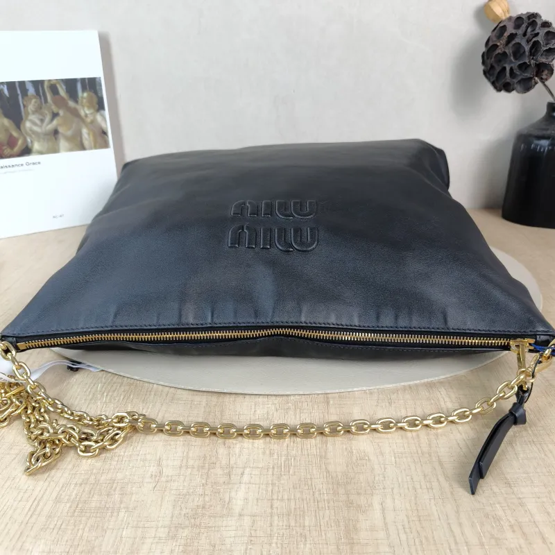 Miumiu Crossbody Bag Hobo Shoulder Crossbody Bag Black Calfskin One Size 38 × 6 × 34 cm — detail view 7 of 10