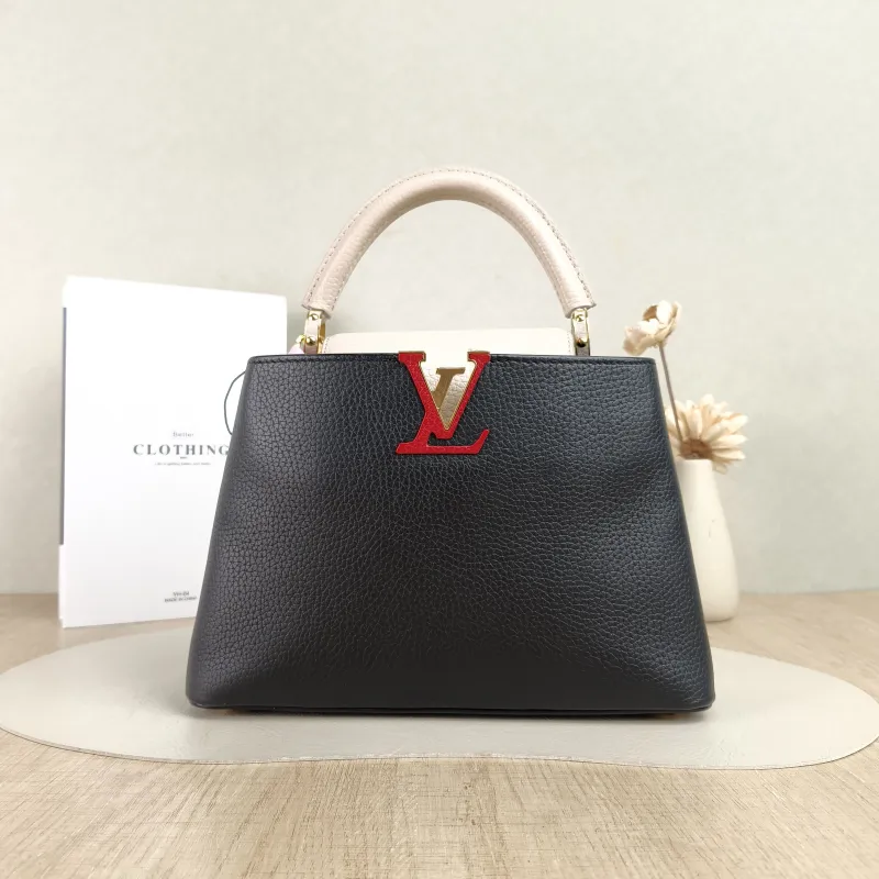 Louis Vuitton Top Handle Bag Capucines Black · White Calfskin BB27 × 9 × 17.5 cm