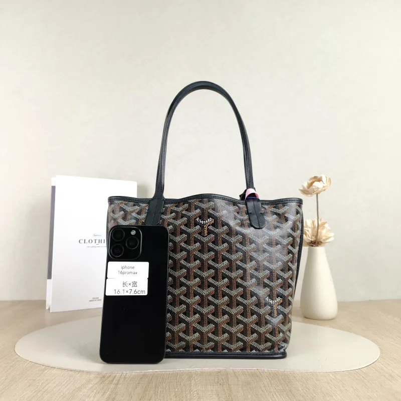 GOYARD Top Handle Bag ANJOU Shopping Tote Black ine Canvas Mini 19.5 × 9 × 19.5 cm — cover view 2 of 5