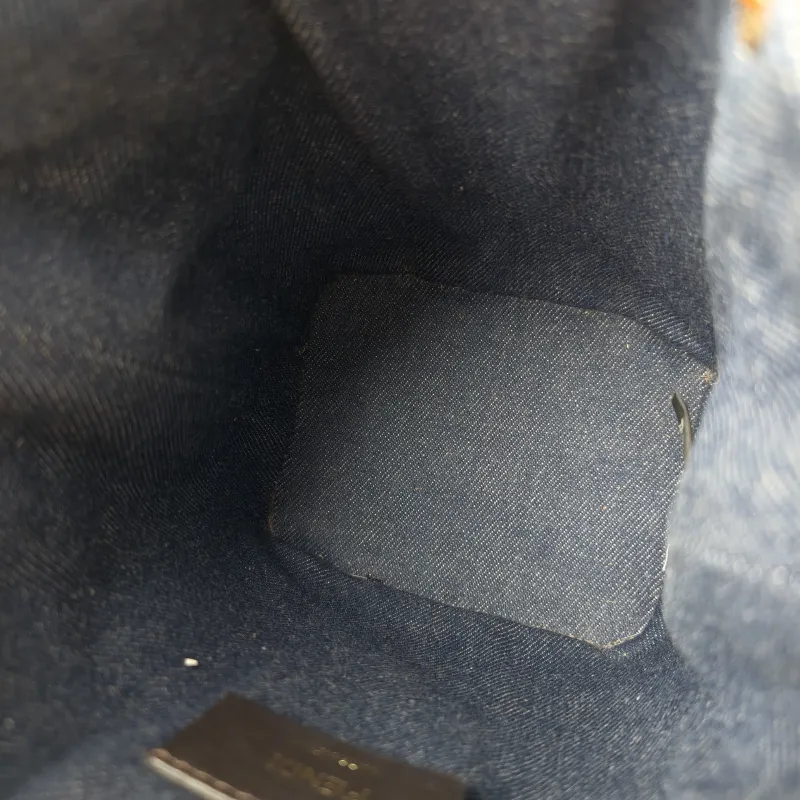 FENDI Crossbody Bag Mon Tresor Bucket Bag Blue Brown Calfskin，Canvas Mini 12 × 10 × 18 cm — detail view 11 of 12