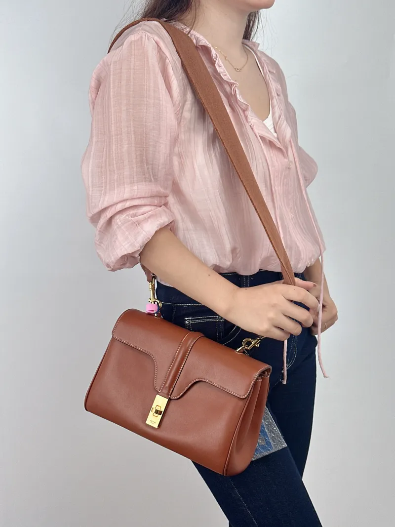 CELINE Shoulder Bag Soft 16Shoulder Bag Caramel Calfskin Small 23 × 9 × 15 cm — on-model view 1 of 2
