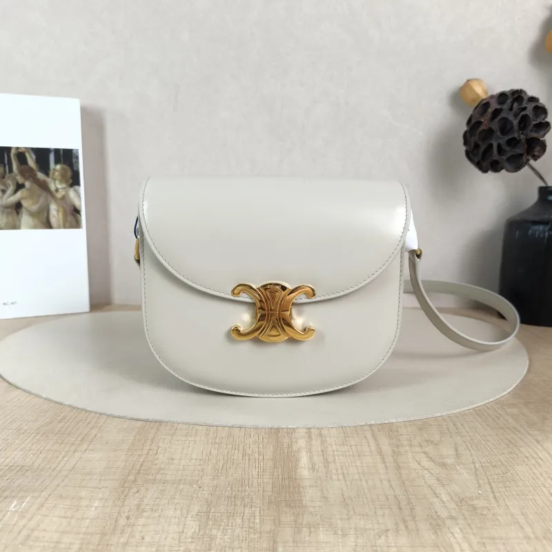 CELINE Crossbody Bag TEEN BESACE TRIOMPHE Grey Calfskin Small 18.5 × 6 × 16 cm