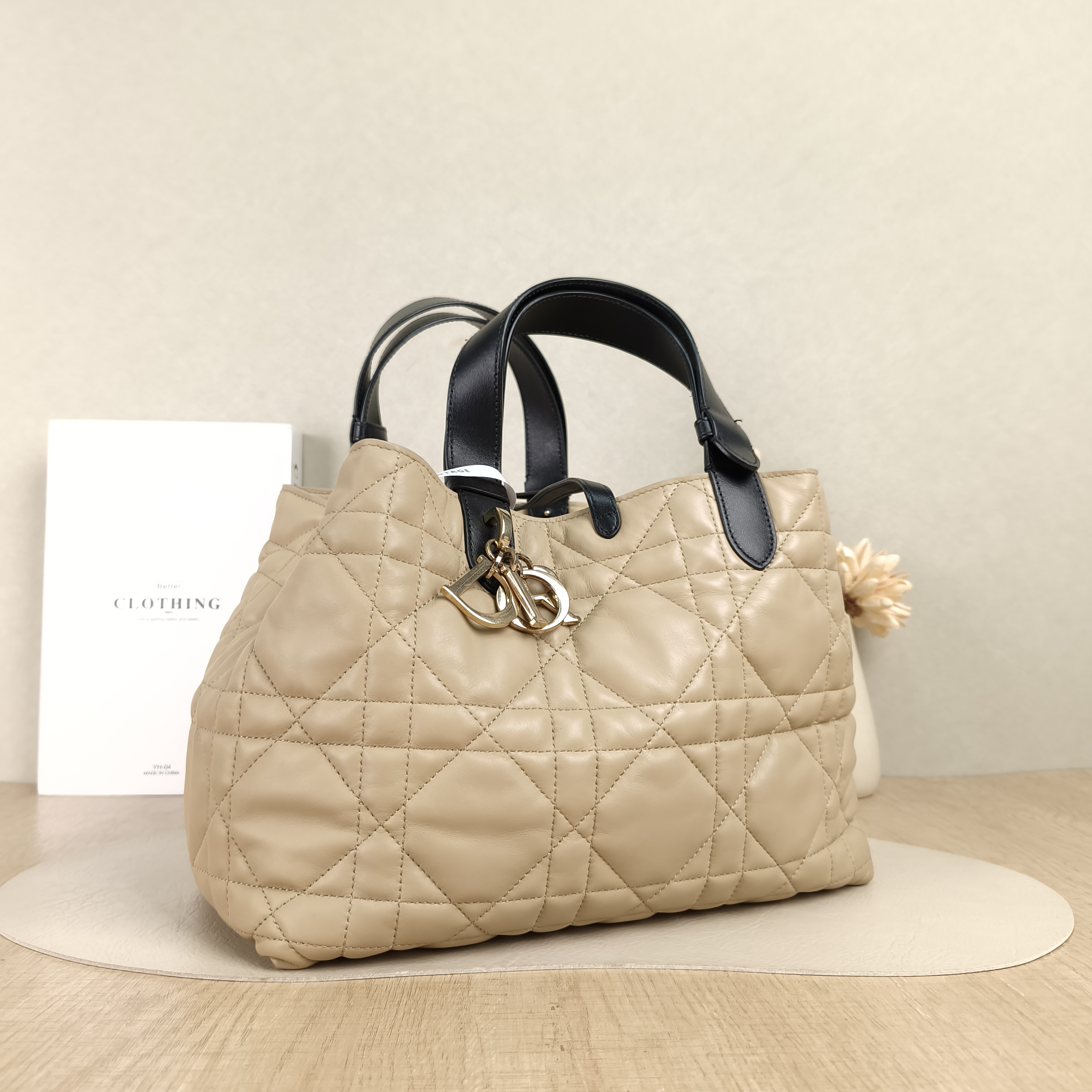 DIOR Top Handle Bag TOUJOURS Beige Black Calfskin Medium28.5 × 17 × 21.5 cm — cover view 4 of 5