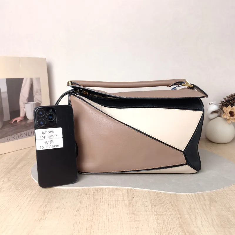 LOEWE Crossbody Bag Puzzle Brown Colorblock Calfskin Medium 29 × 14 × 19.5 cm — cover view 2 of 5