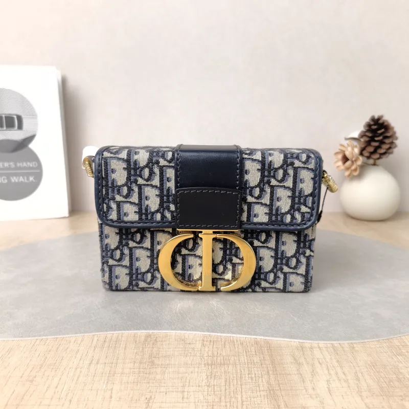 DIOR Crossbody Bag 30Montaigne 30 Box Box Blue Canvas Mini 17.5 × 5 × 11.5 cm