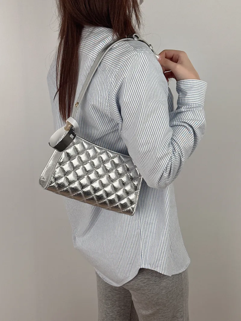 Chanel Shoulder Bag Silver Waxed Leather One Size 23 × 7 × 14 cm — on-model view 2 of 2