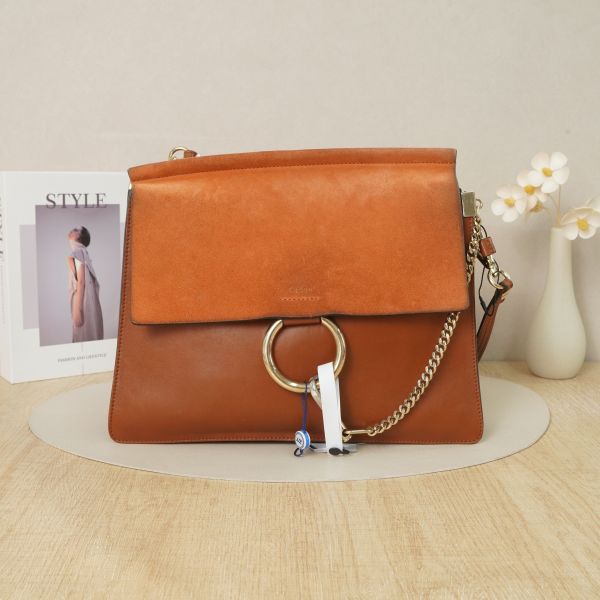 Chloé faye Crossbody Bag Brown Suede · Dust Bag Shoulder Strap · 32 × 4 × 25 cm