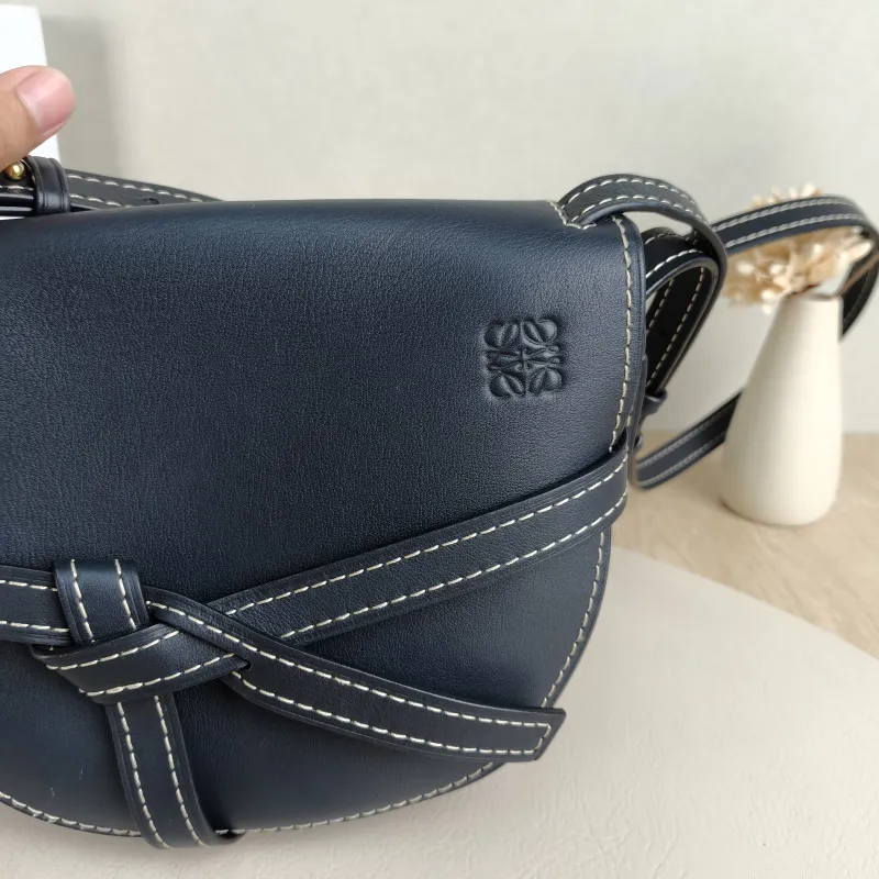LOEWE Crossbody Bag Gate Black Calfskin Medium 25 × 11.5 × 19 cm — detail view 7 of 10