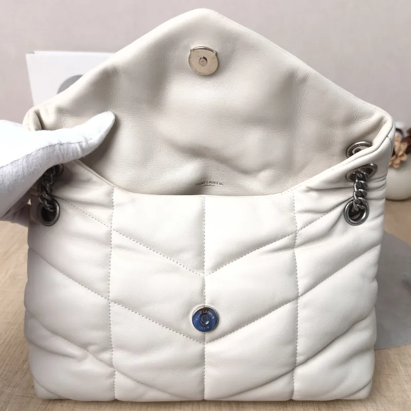 SAINT LAURENT Shoulder Bag PUFFER White Lambskin Small 29 × 11 × 17 cm — detail view 1 of 11