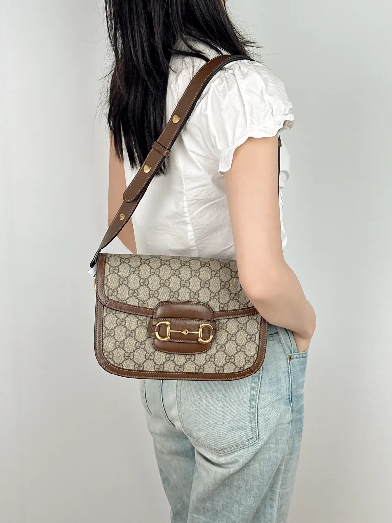 GUCCI Shoulder Bag Horsebit 1955 Horsebit Medium Monogram PVC Medium25 × 8 × 18 cm — on-model view 1 of 2