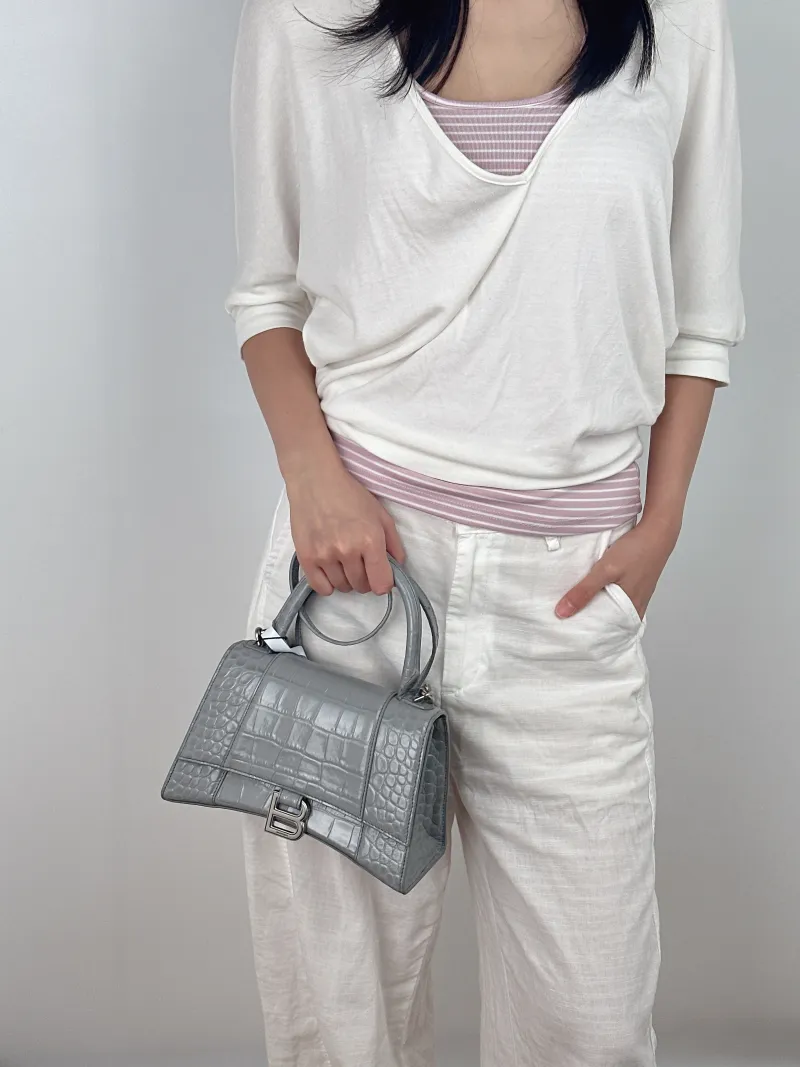 BALENCIAGA Crossbody Bag Hourglass Hourglass Bag Grey Calfskin Small 23 × 10 × 14 cm — on-model view 1 of 3