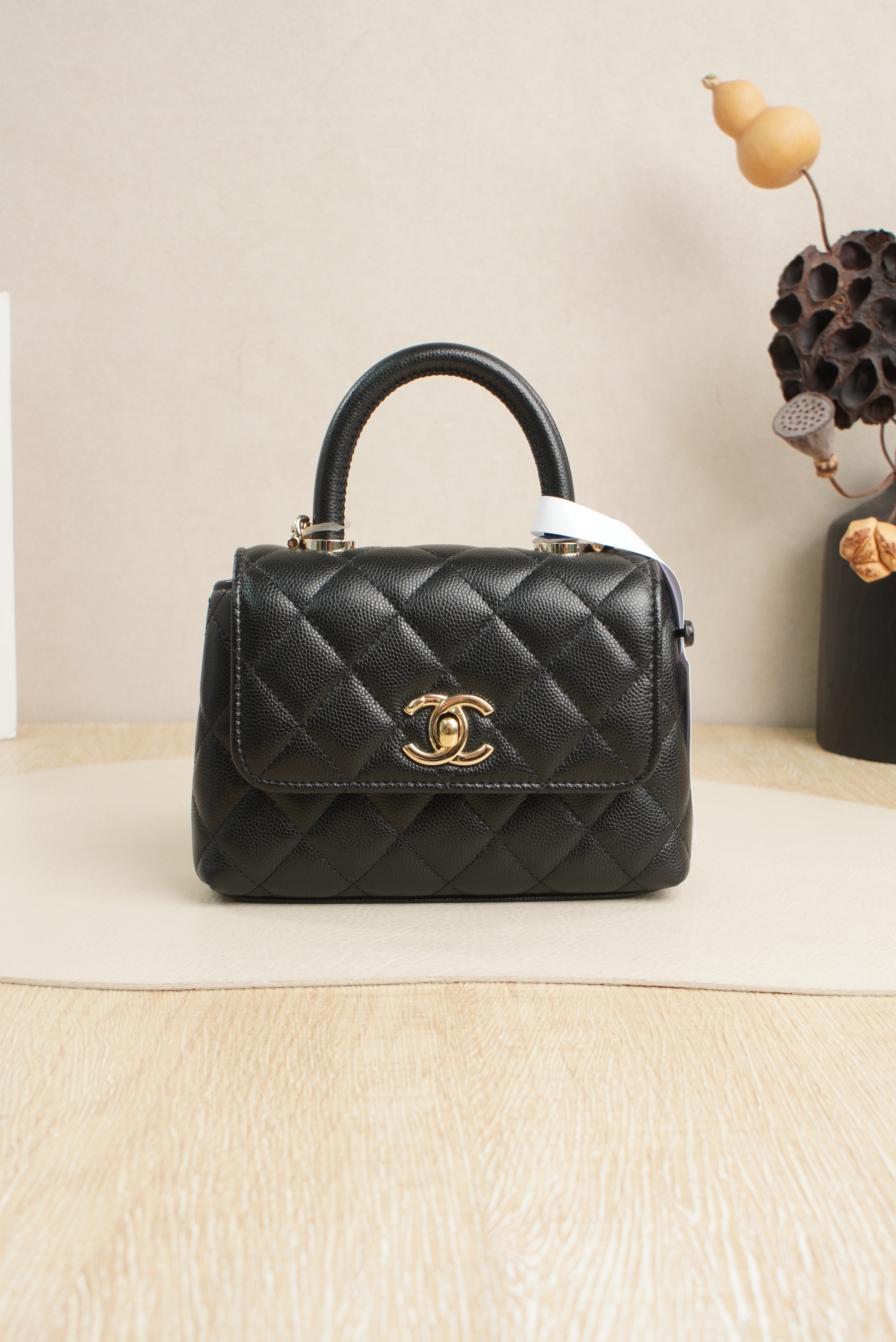 Chanel Top Handle Bag Black Grained Calfskinnano14.5 × 5.5 × 11.5 cm