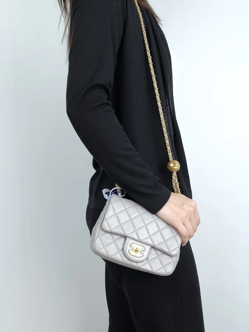 Chanel Crossbody Bag Grey Lambskin One Size17 × 8 × 13.5 cm — on-model view 1 of 3