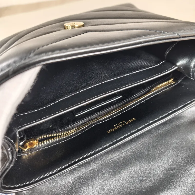 SAINT LAURENT Crossbody Bag LOULOU Black Calfskin Mini 20 × 7.5 × 14 cm — detail view 3 of 12