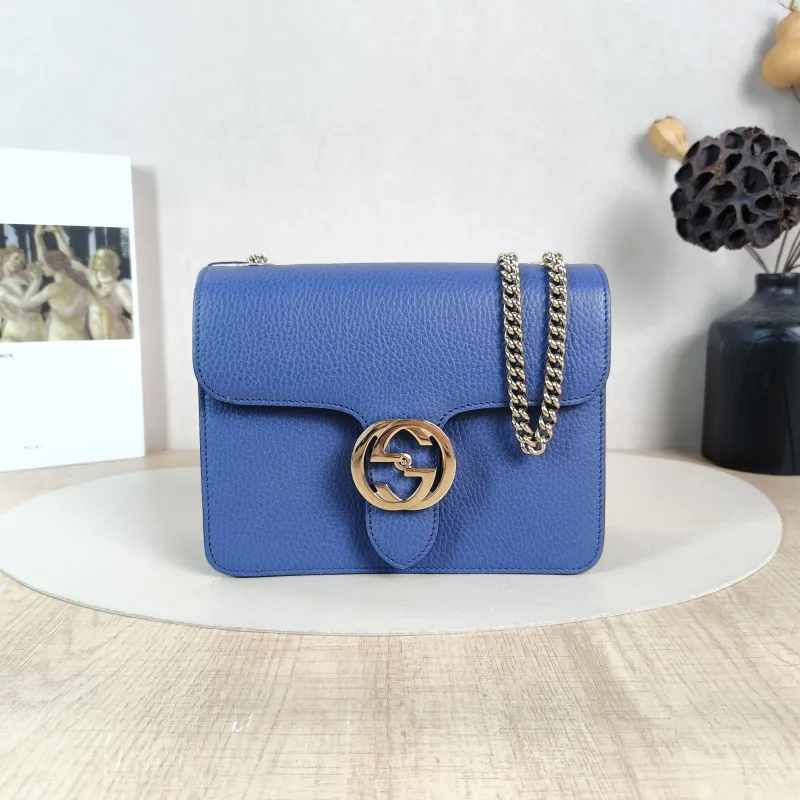 GUCCI Crossbody Bag g Collection Blue Calfskin Small20 × 9 × 16 cm