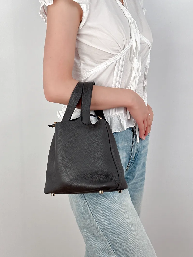 Hermès Top Handle Bag Picotin Lock 18 18Dark Grey Taurillon Clemence TC Calfskin Small18 × 13 × 18 cm — on-model view 1 of 2
