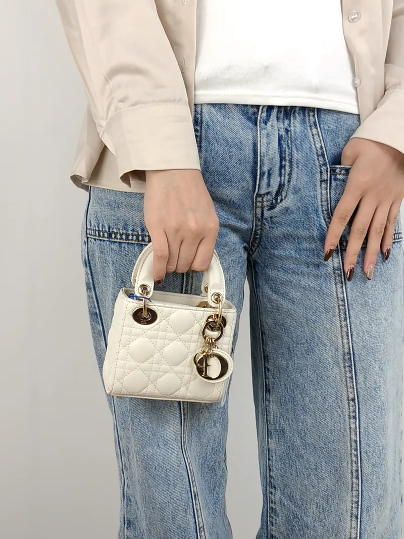 DIOR Crossbody Bag Lady Lady Dior Bag White Lambskin Mini 12 × 5 × 10 cm — on-model view 3 of 3