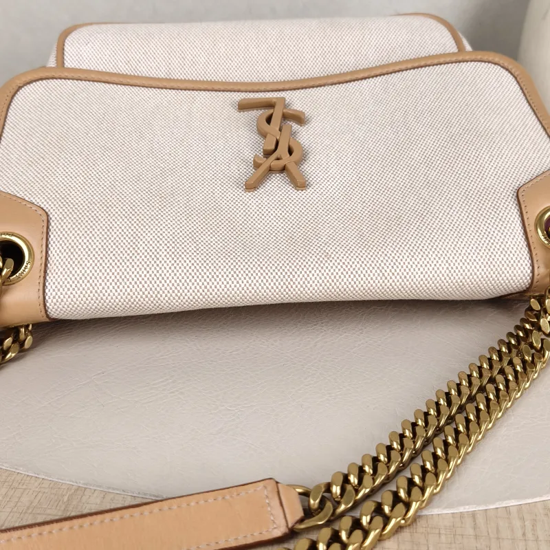 SAINT LAURENT Crossbody Bag Niki D Beige Brown Canvas Medium 28 × 8.5 × 20 cm — detail view 12 of 15
