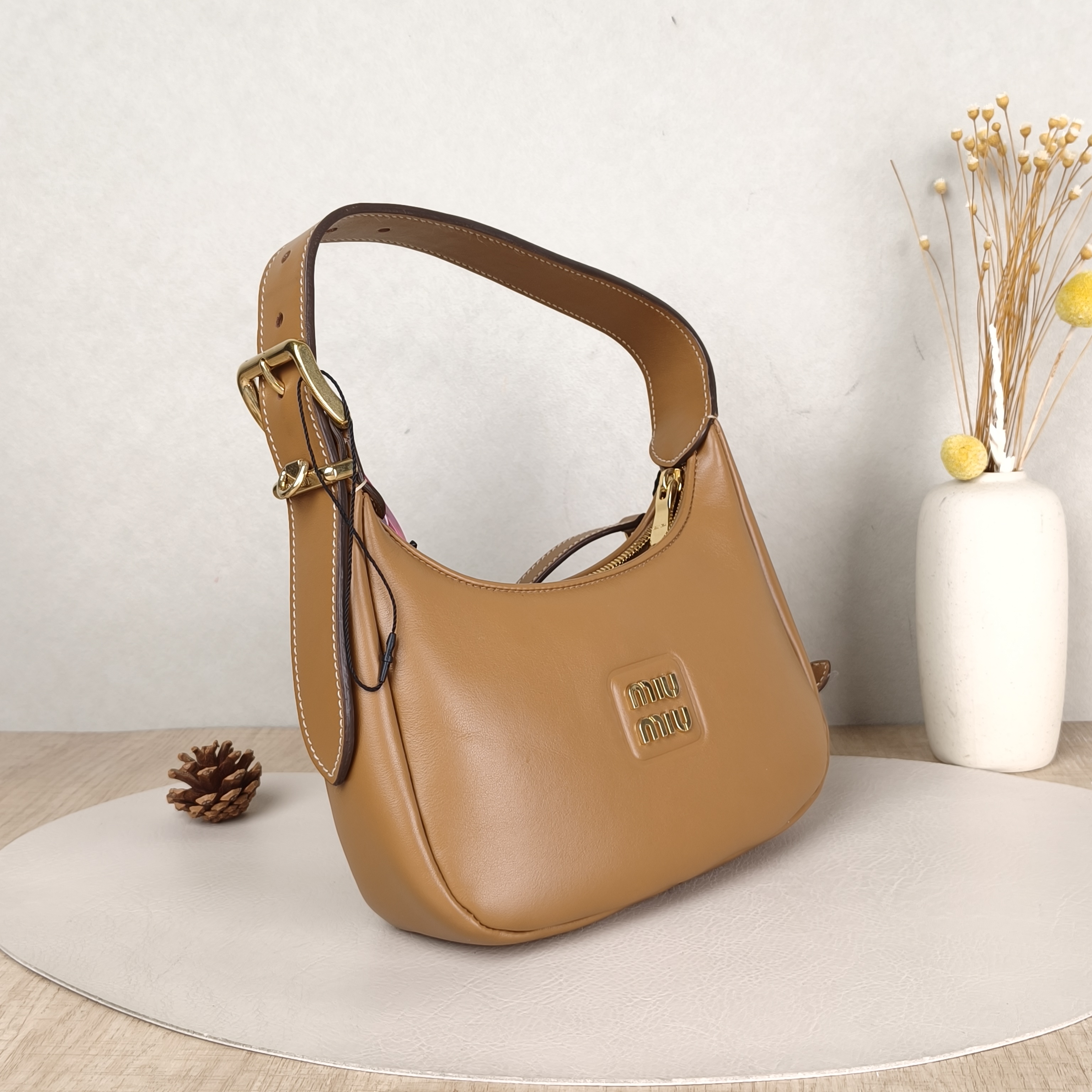 Miumiu Shoulder Bag Wander Hobo Brown Calfskin Small20 × 6 × 17 cm — cover view 4 of 5
