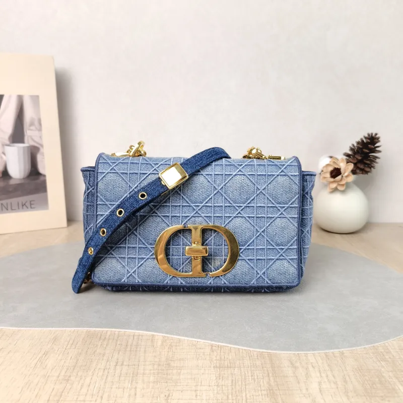 DIOR Crossbody Bag Caro Chain Bag Blue Small 20 × 7 × 13.5 cm