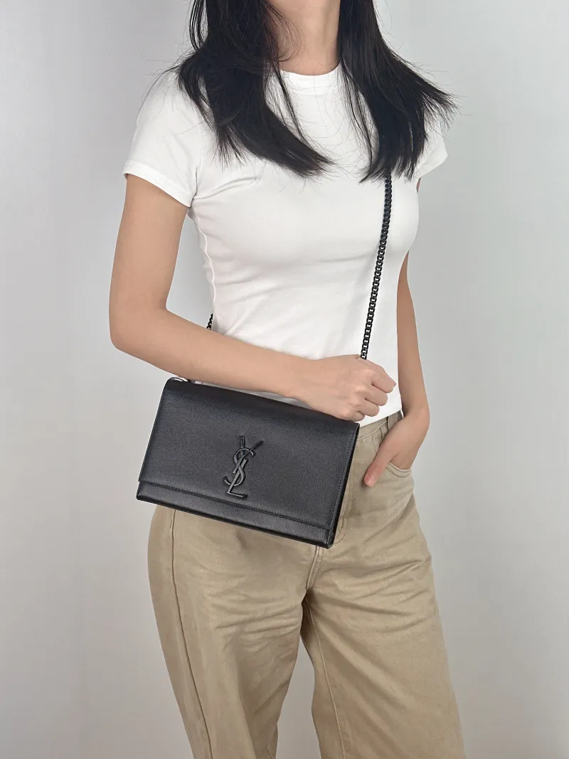 SAINT LAURENT Crossbody Bag KATE Black Grained Calfskin Medium 24 × 5.5 × 14.5 cm — on-model view 4 of 4