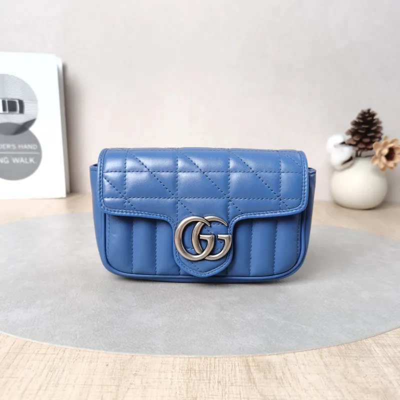 GUCCI Crossbody Bag GG Marmont Mini Marmont Mini Blue Calfskinmini16.5 × 4.5 × 9.5 cm