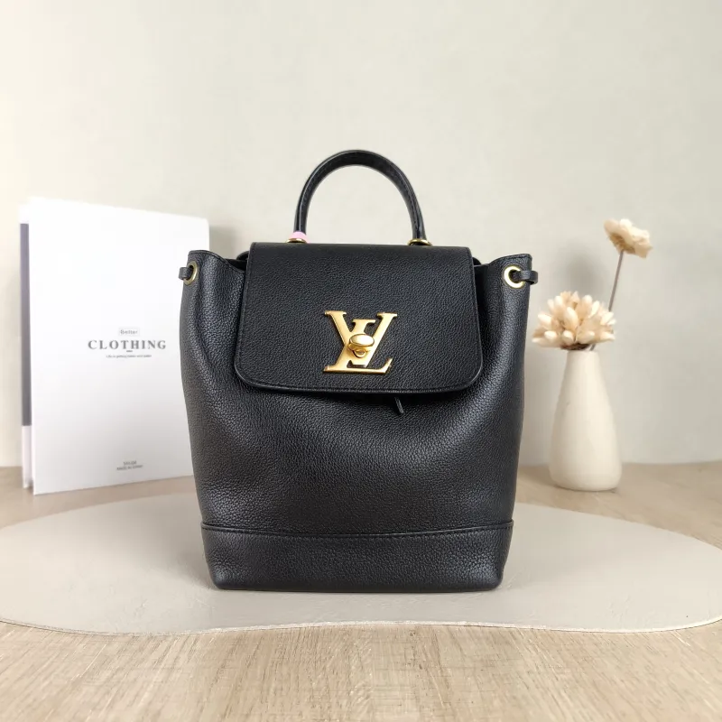 Louis Vuitton Backpack Lockme Backpack Black Gold-Tone Hardware Calfskin Mini 16 × 10 × 19.5 cm