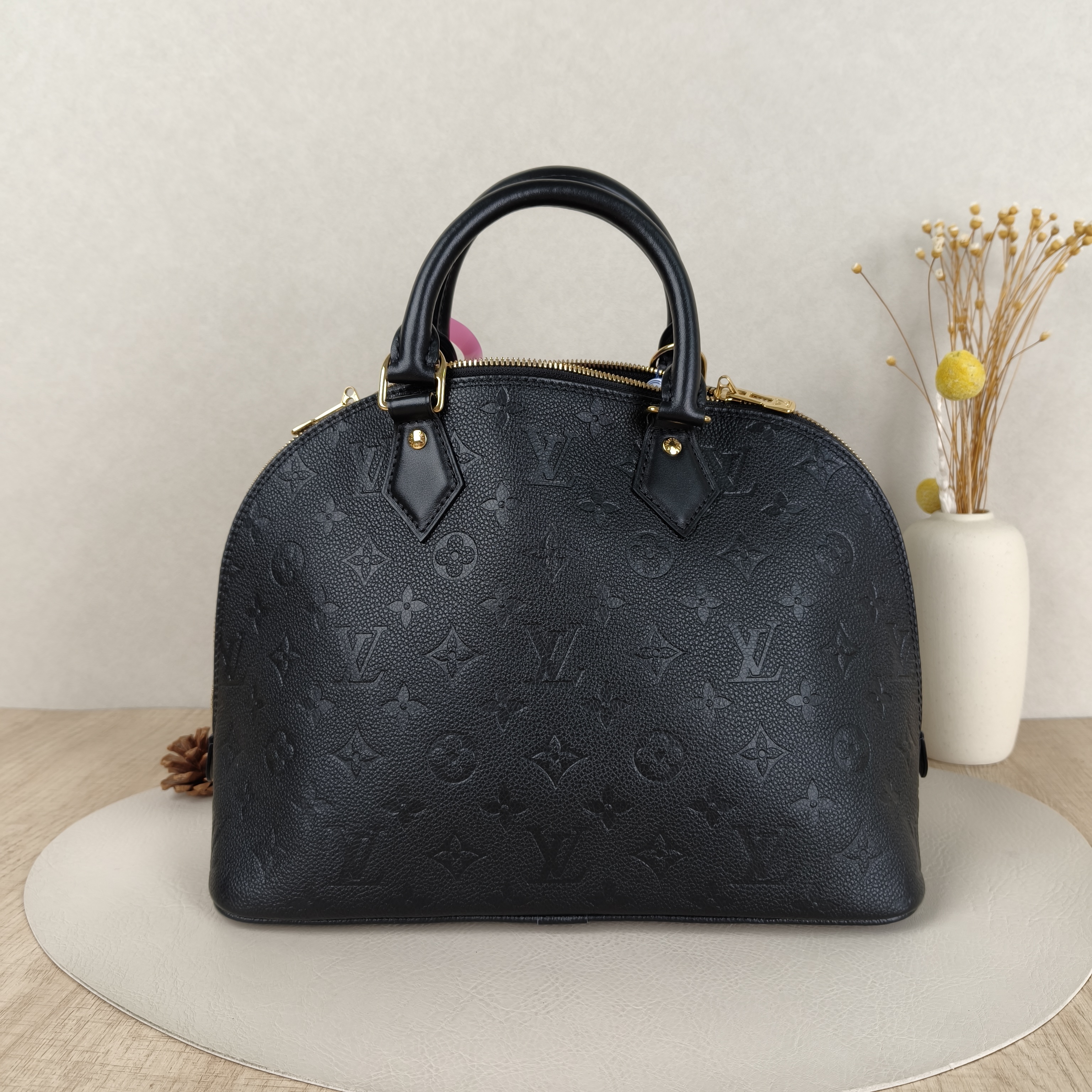 Louis Vuitton Top Handle Bag Alma Small Black Embossed Calfskin 30 × 14 × 22 cm