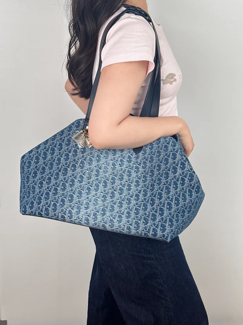 DIOR Top Handle Bag TOUJOURS Blue Large 37 × 21 × 27 cm — on-model view 1 of 2