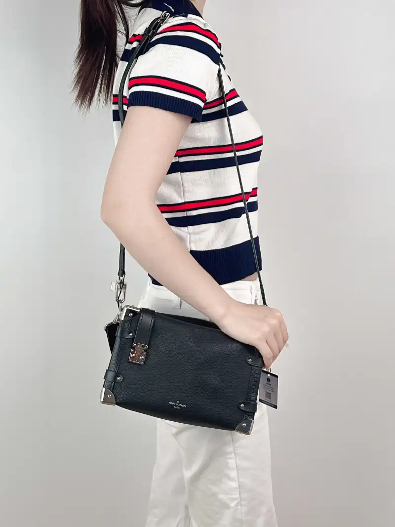 Louis Vuitton Crossbody Bag Side Trunk Box Black Calfskin Medium 23.5 × 8.5 × 16 cm — on-model view 1 of 2