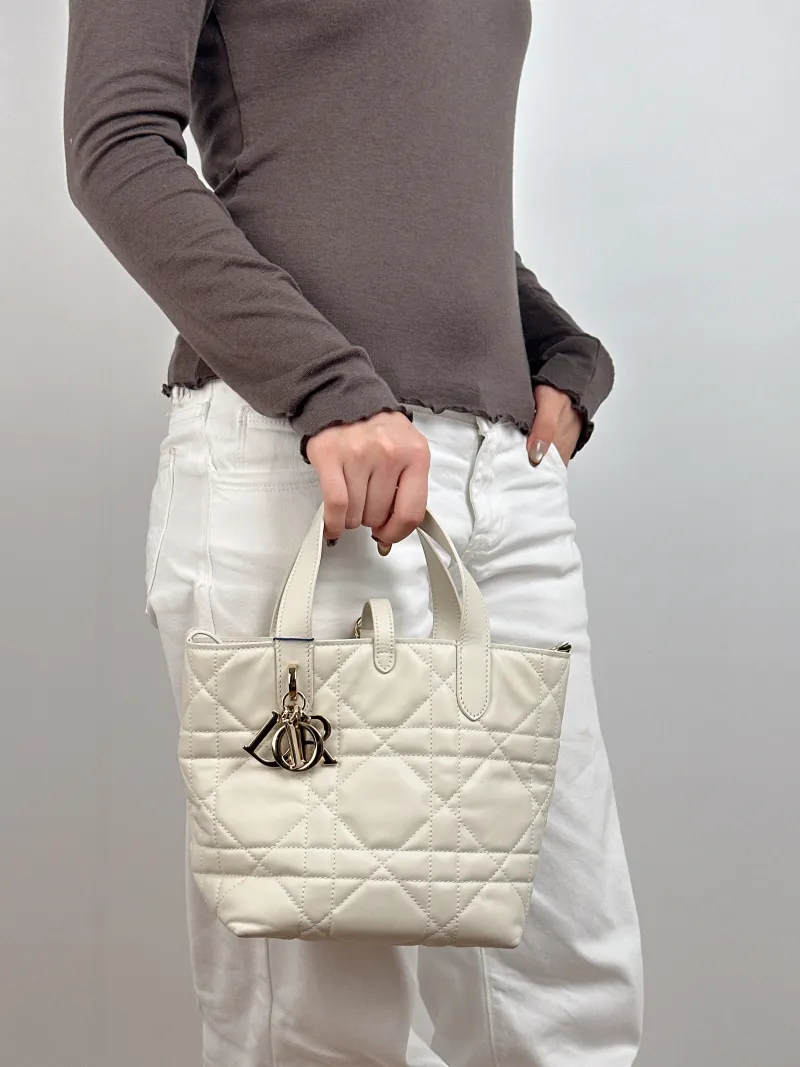 DIOR Top Handle Bag TOUJOURS Edition White Calfskin Small 18.5 × 12 × 18.5 cm — on-model view 2 of 2